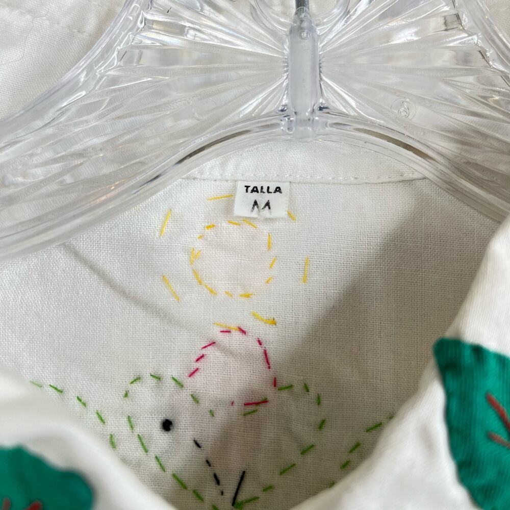 Vintage White Embroidered Cotton Shirt One Of A Kind Handmade M - Picture 4 of 11